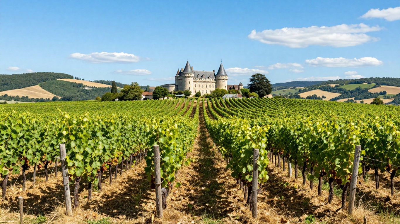 Loire Valley vineyard with château and rolling hills