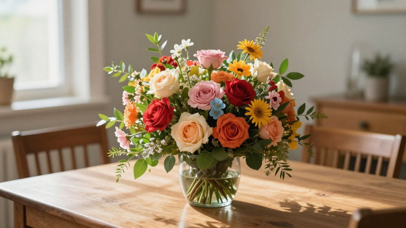 A bright floral arrangement on a table