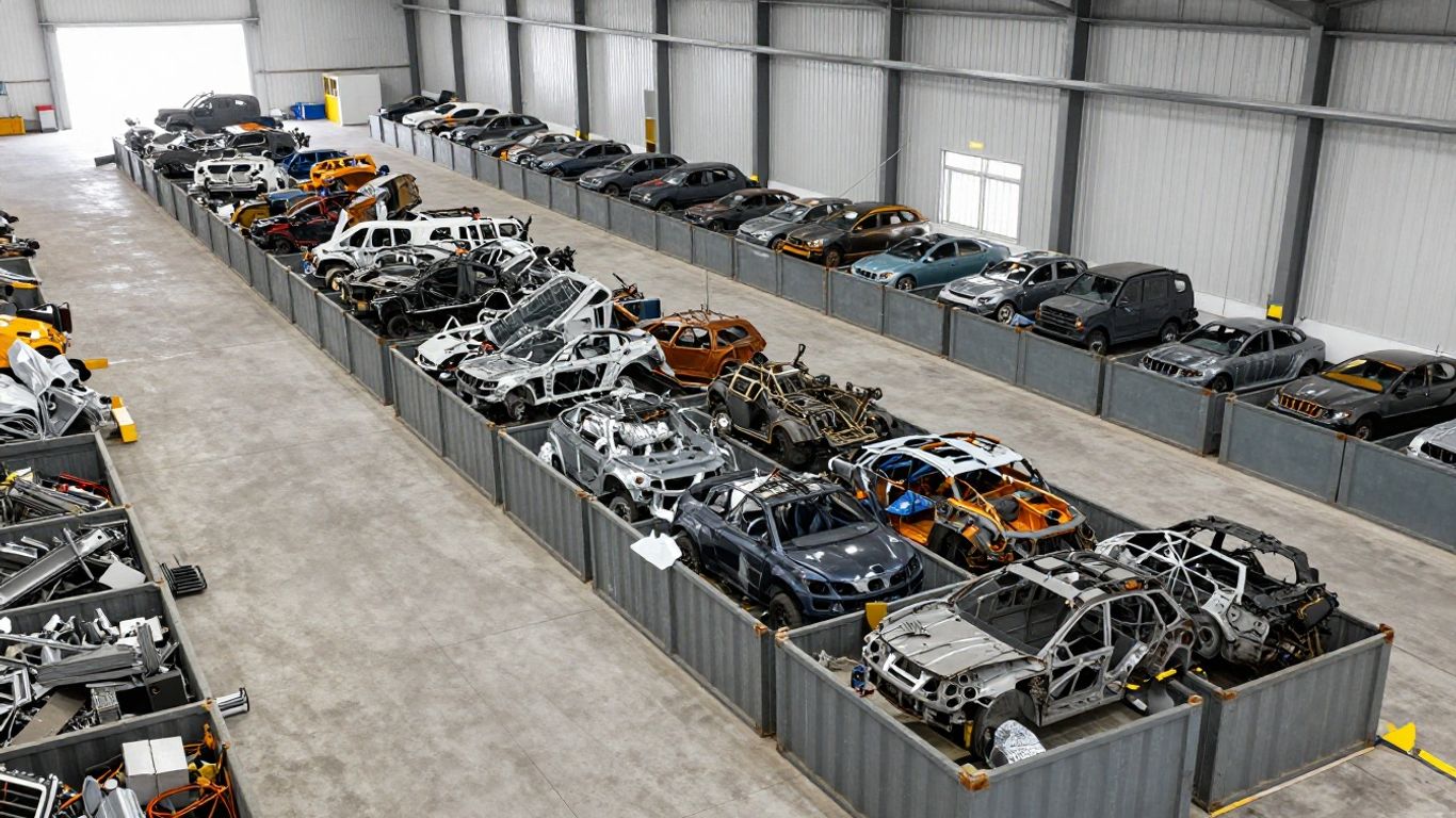 Recycling facility with organized scrap metal