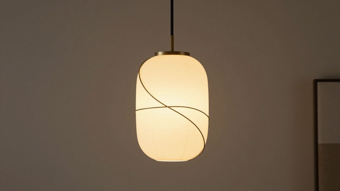 Stylish bedside hanging light in a modern bedroom.