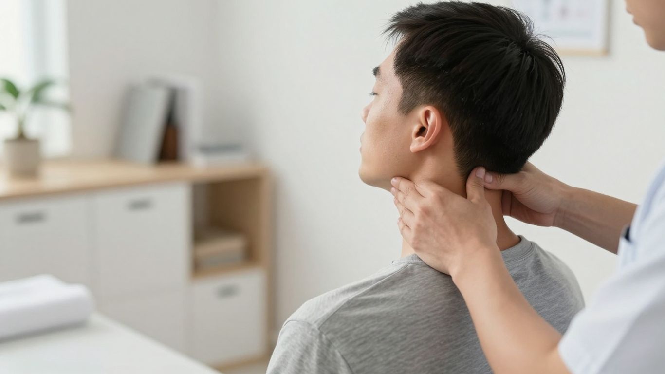 Chiropractor adjusting patient's neck for migraine relief.