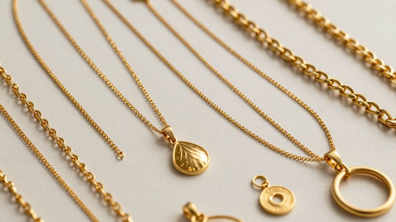Collection of elegant gold necklaces for women.