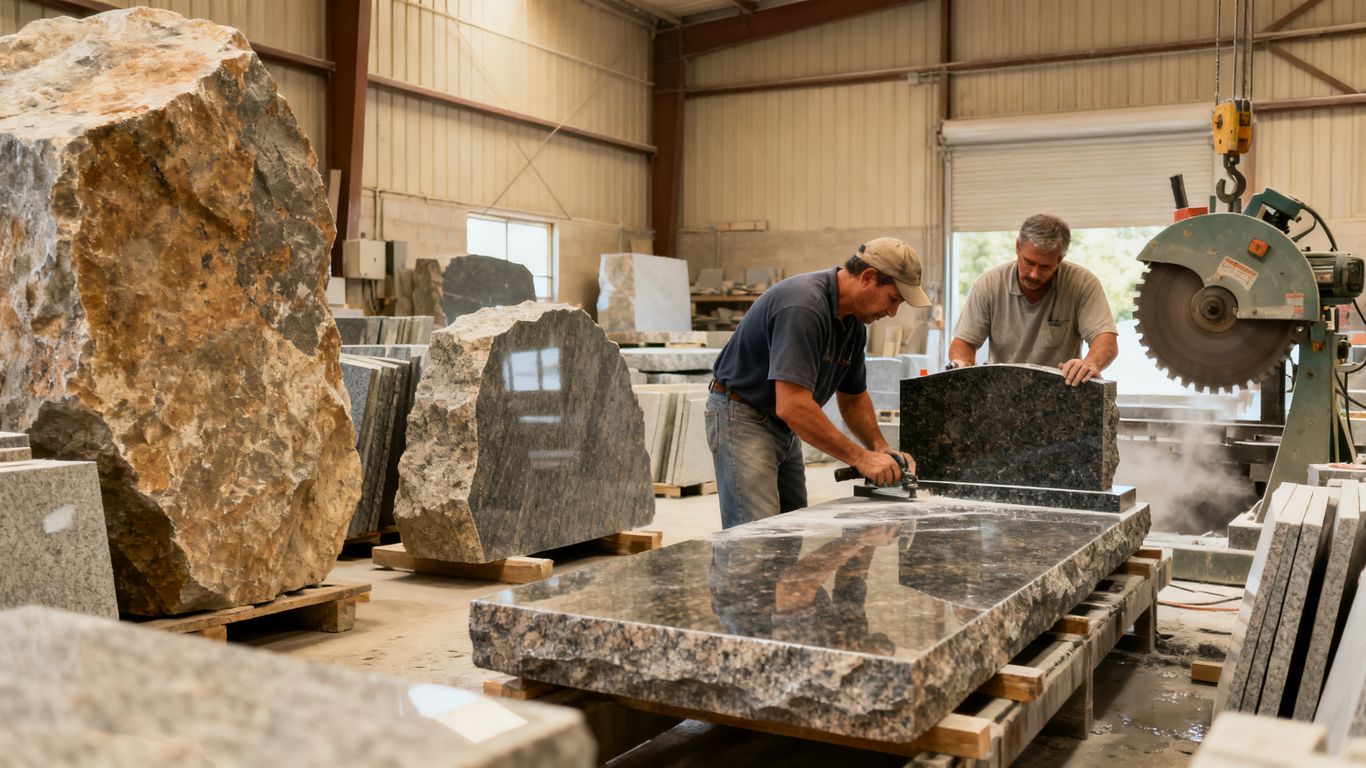 Granite block becoming a finished memorial