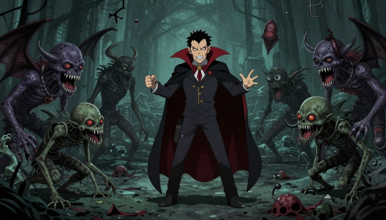 Tela de Vampire Survivors com o personagem enfrentando uma horda de criaturas em um cenário gótico