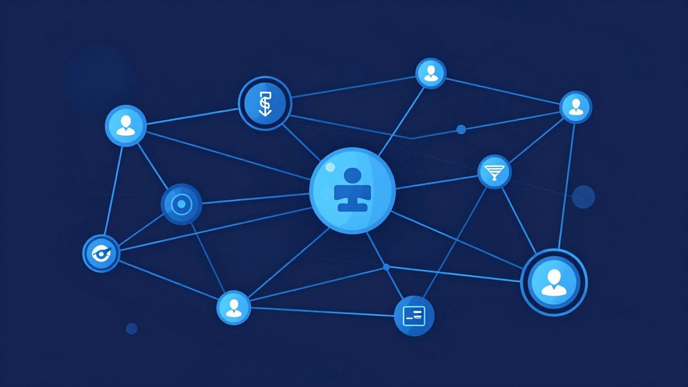 Network connectivity illustration with nodes and pathways.