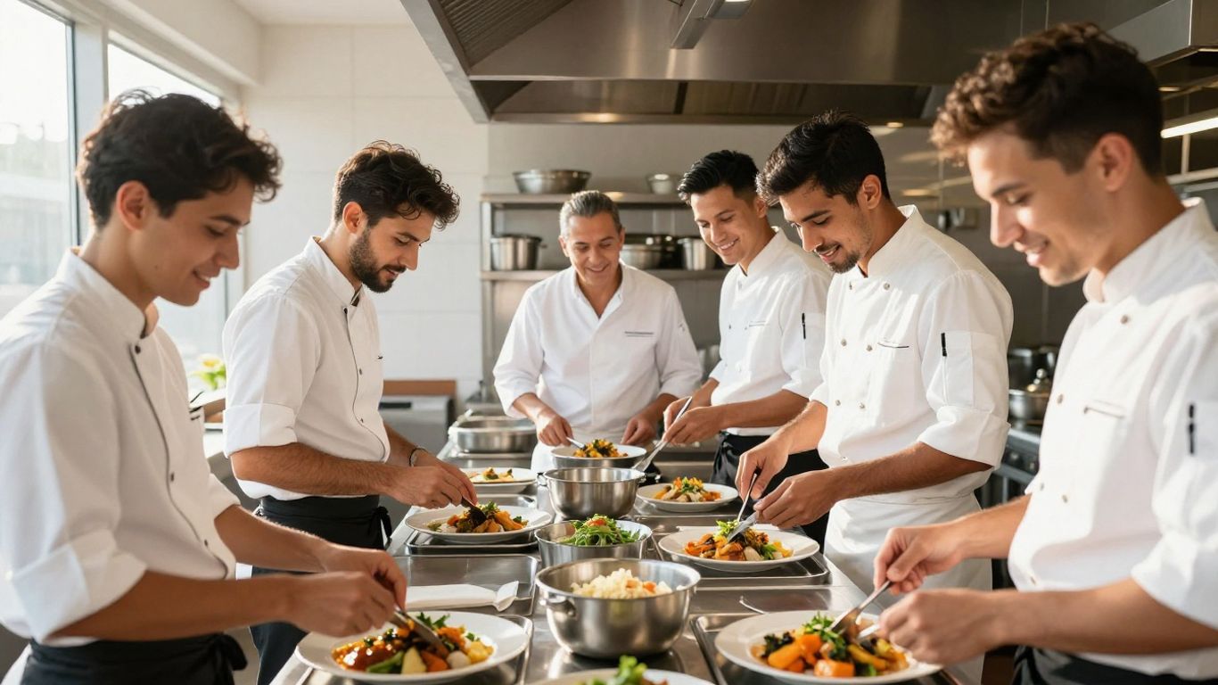 Équipe de restaurant travaillant ensemble dans la cuisine.