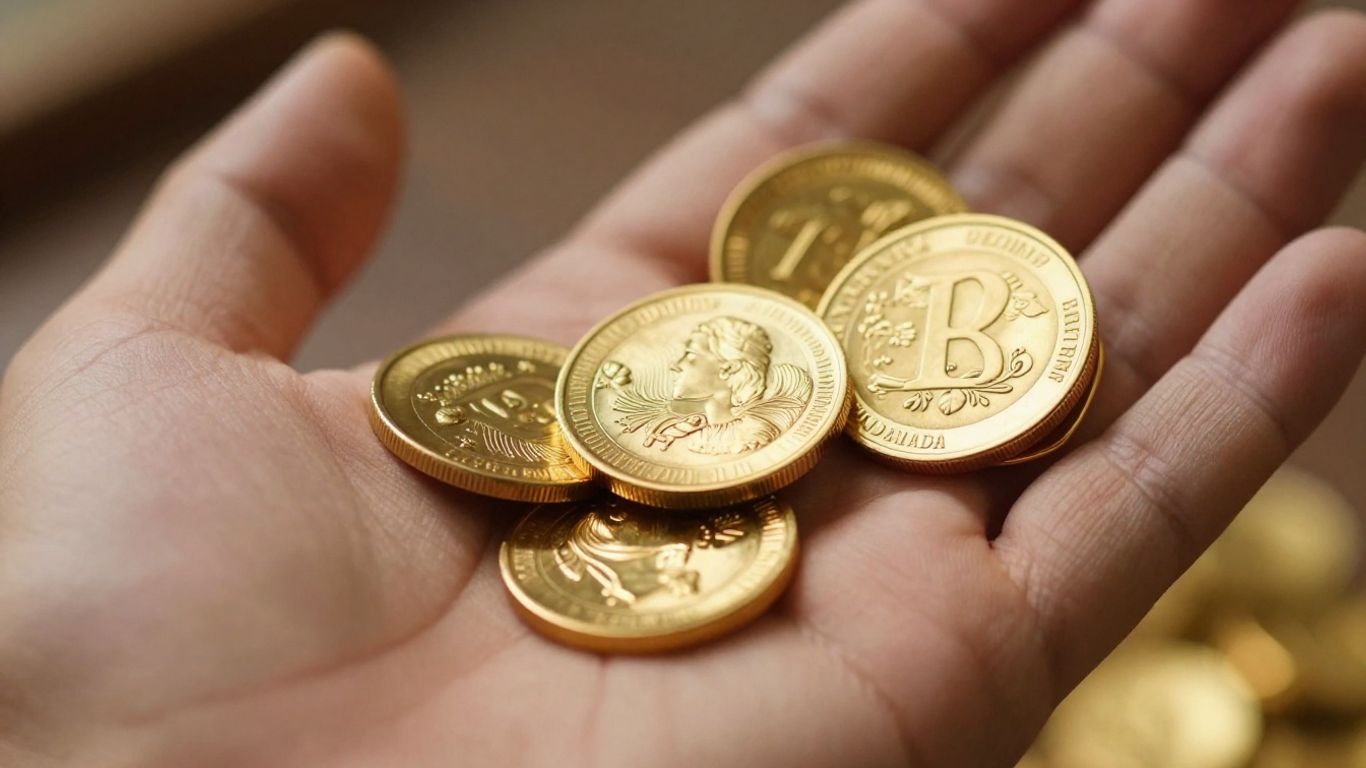 Main d'une personne tenant de l'or et des bijoux.