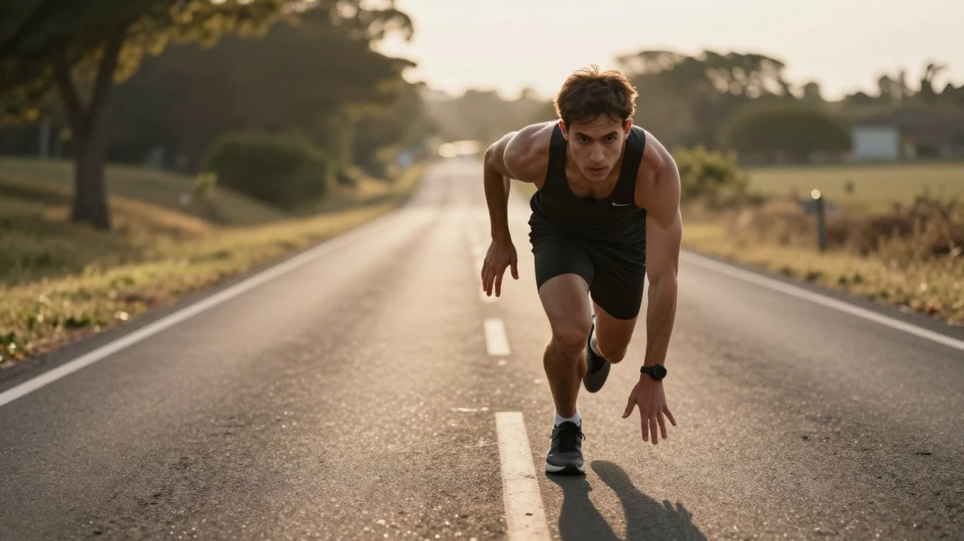 Runner striving towards a marathon finish line.