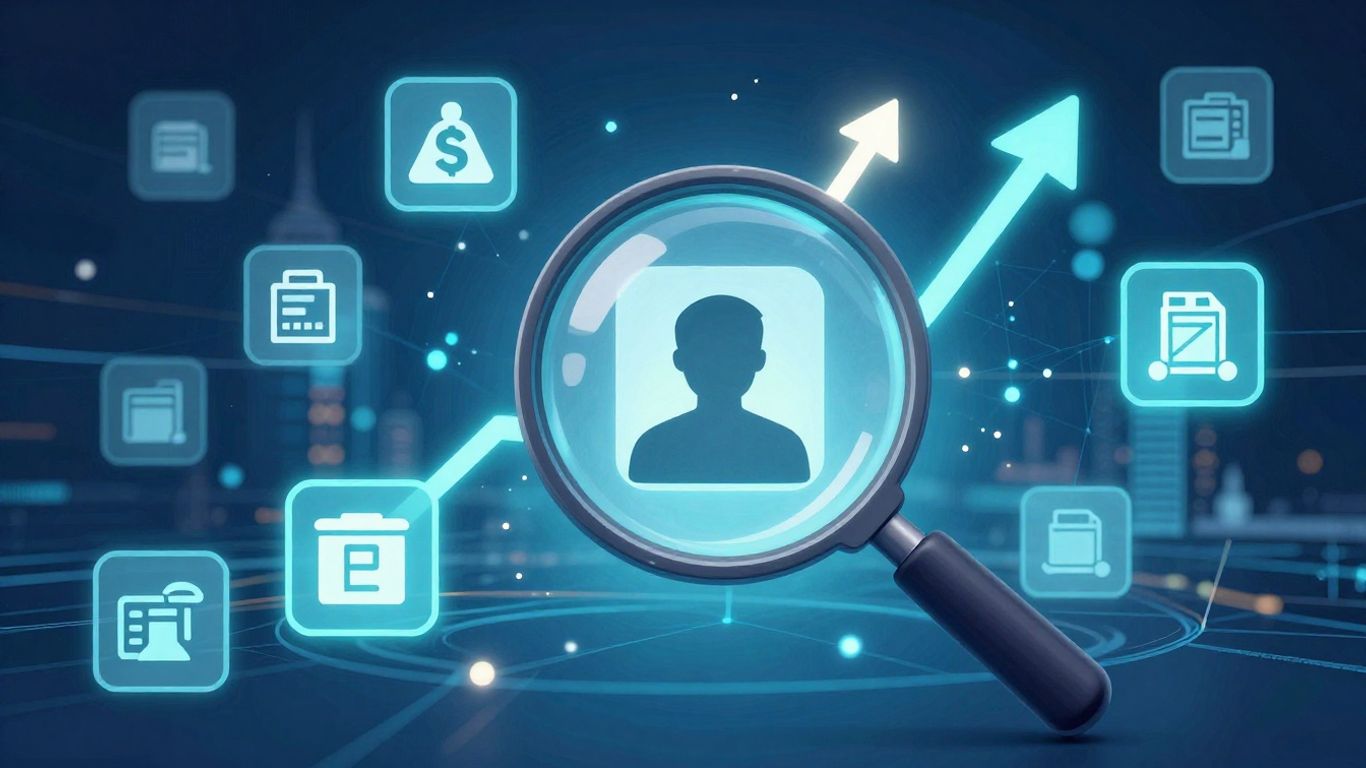 Ecommerce lead generation concept with storefront and magnifying glass.