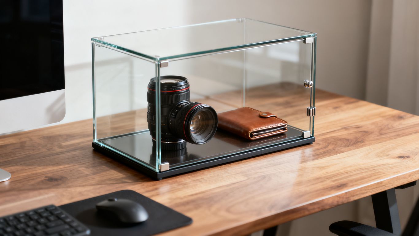 Compact storage for camera lenses in cabinet