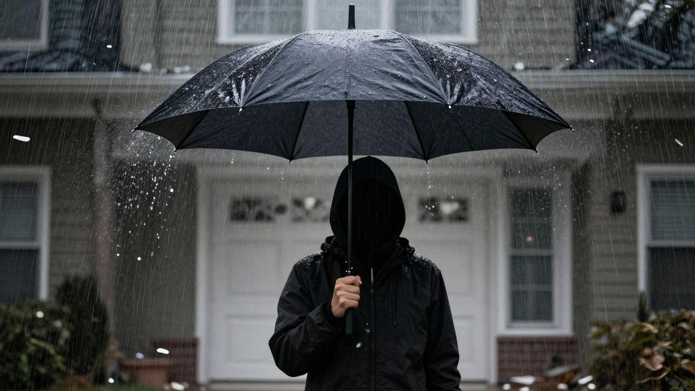 Casa protegida por paraguas de daños.