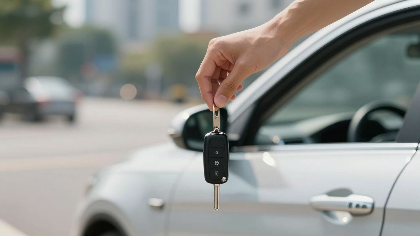 Person with car keys and a car.