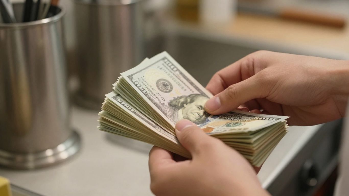 Mains comptant de l'argent dans un restaurant.