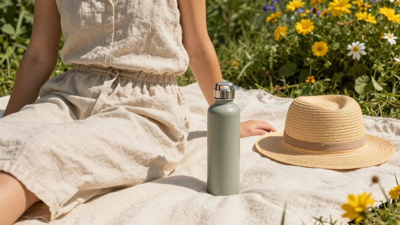 Nachhaltige Sommerkleidung und Accessoires im Freien.