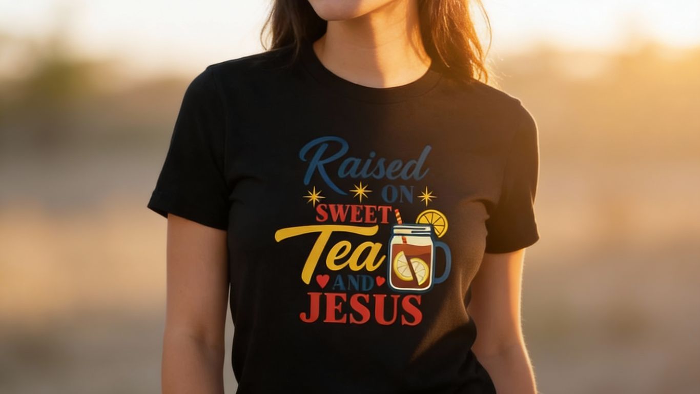 Black t-shirt with text that says 