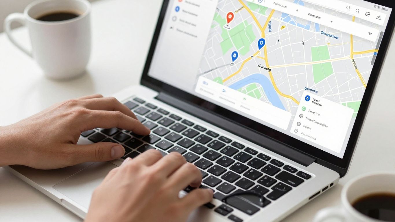 Professional uses laptop and phone for local SEO work.
