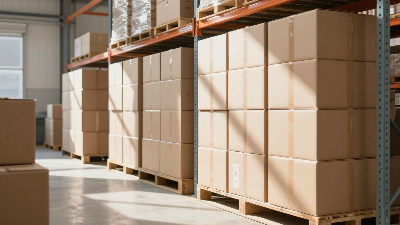 Warehouse with organized inventory and natural light.