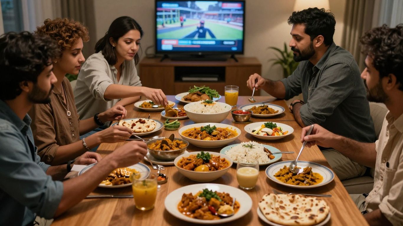 A colourful Indian cricket party buffet