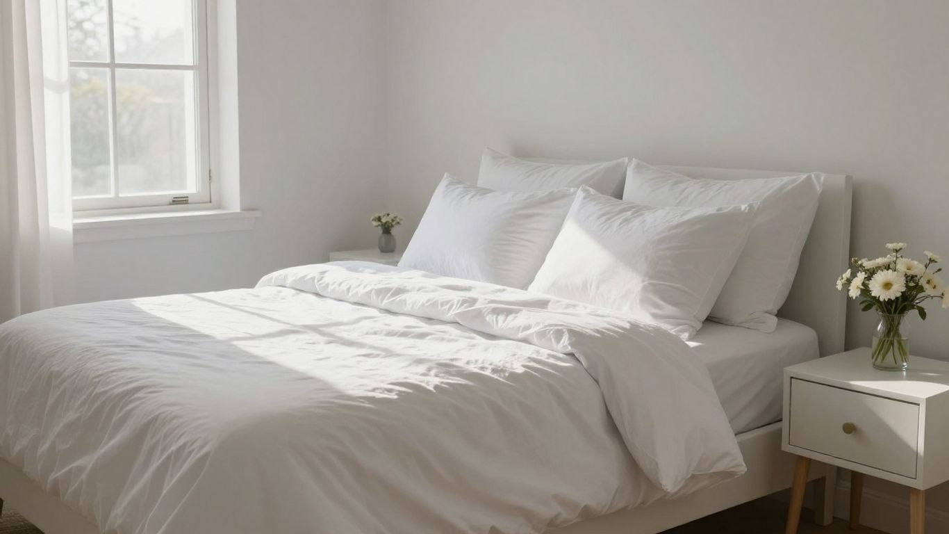 Clean and tidy bedroom with a made bed and natural light.