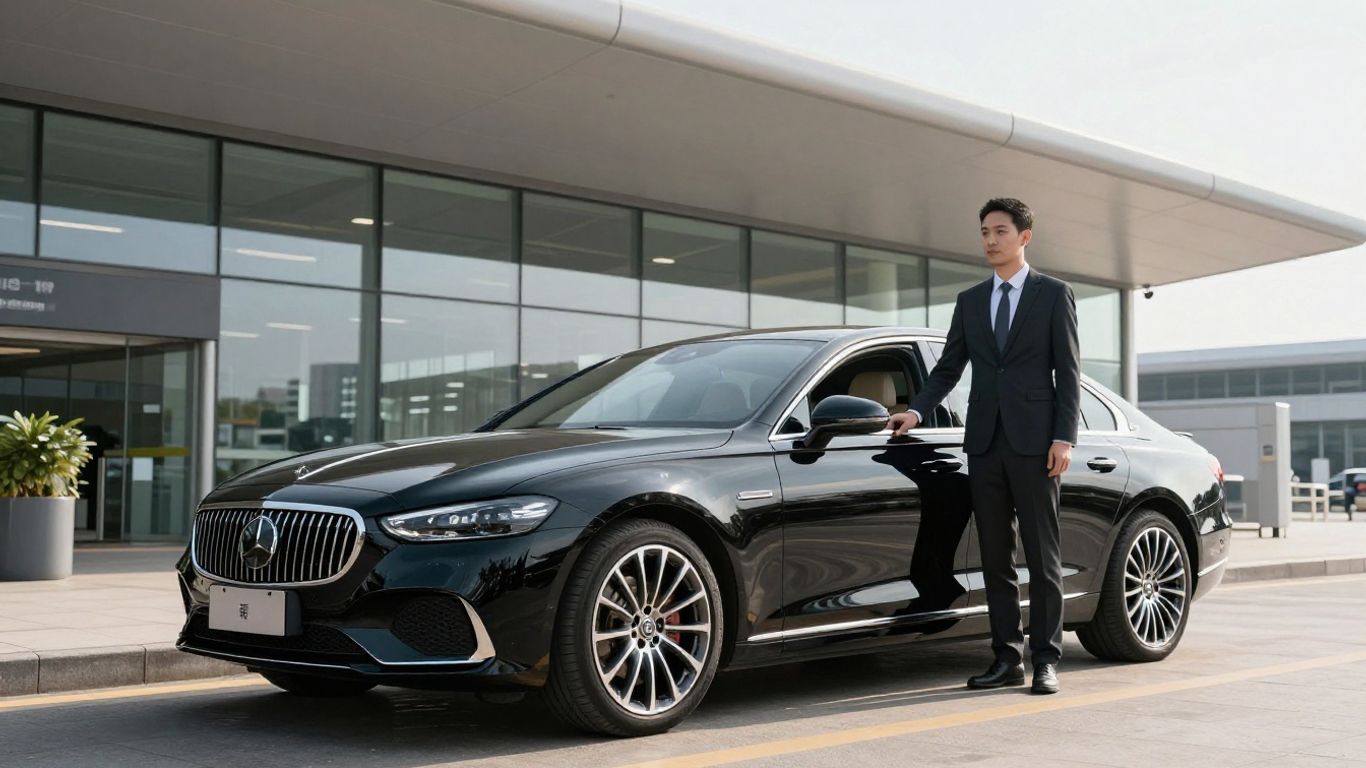 Luxury vehicle parked at airport entrance