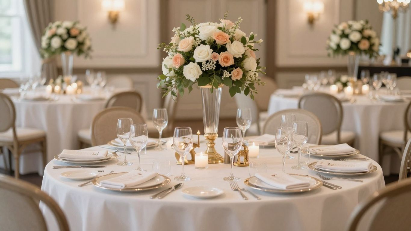 Elegant baby shower venue in Dallas with flowers and table setting.