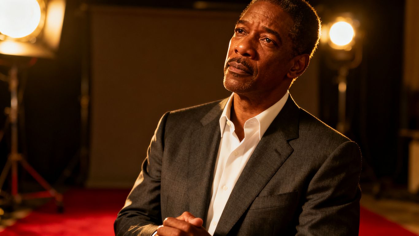 [Denzel Washington] in a dramatic portrait, hinting at his final films.