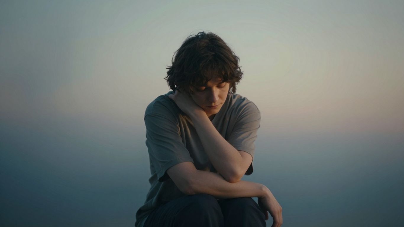 Person contemplating swirling emotional colors.