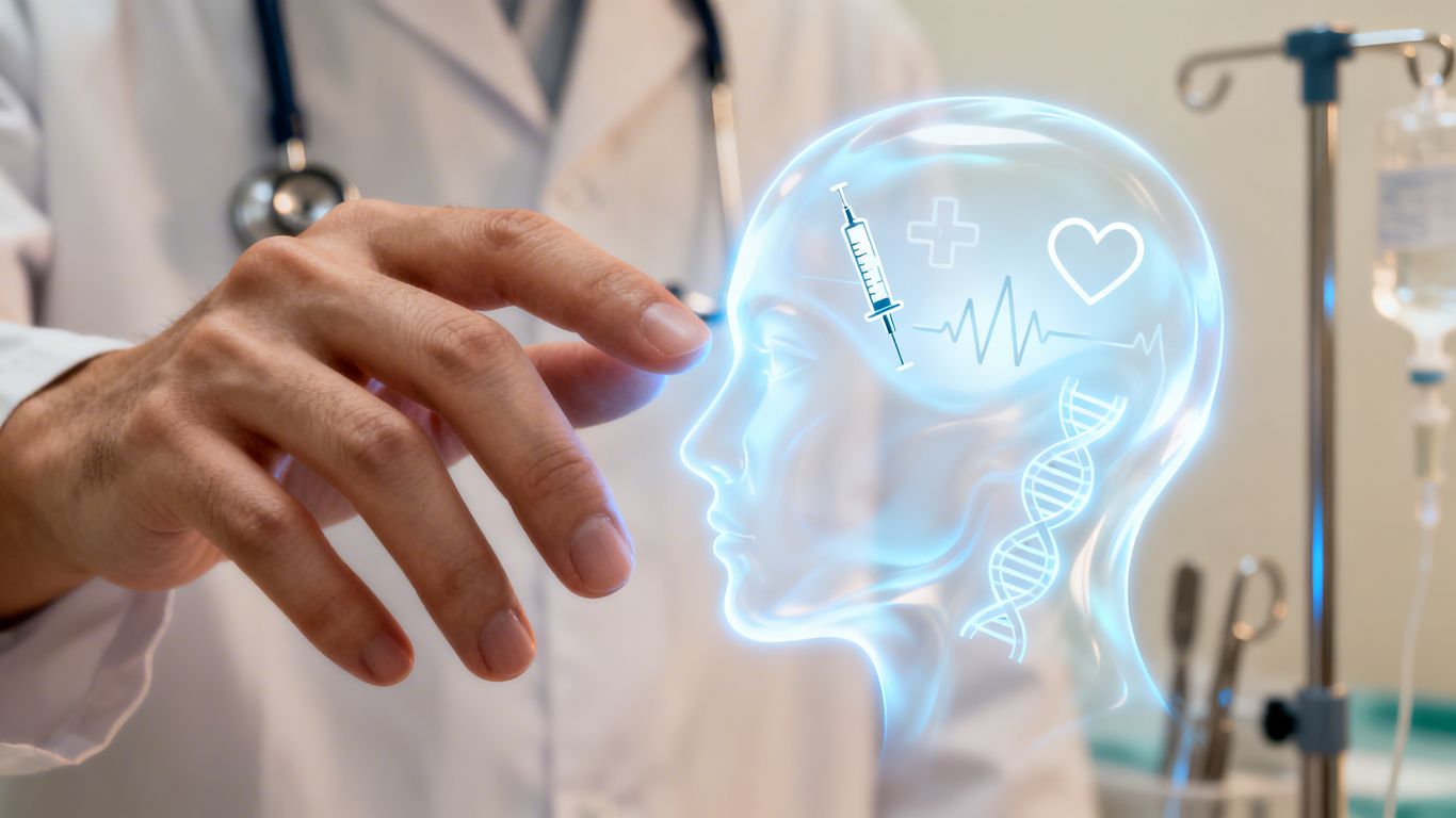 AI and human hand in a medical setting.