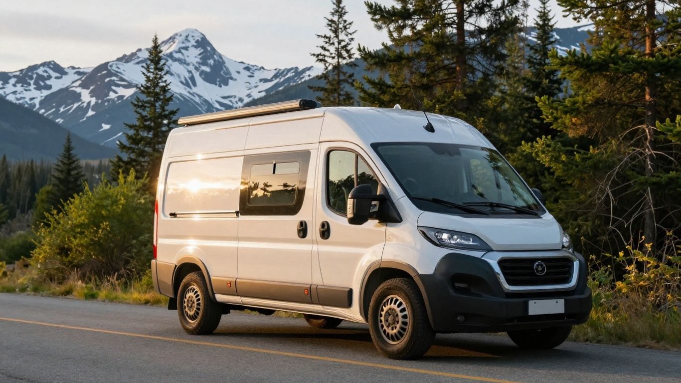 Campervan parked in scenic Canadian mountains.