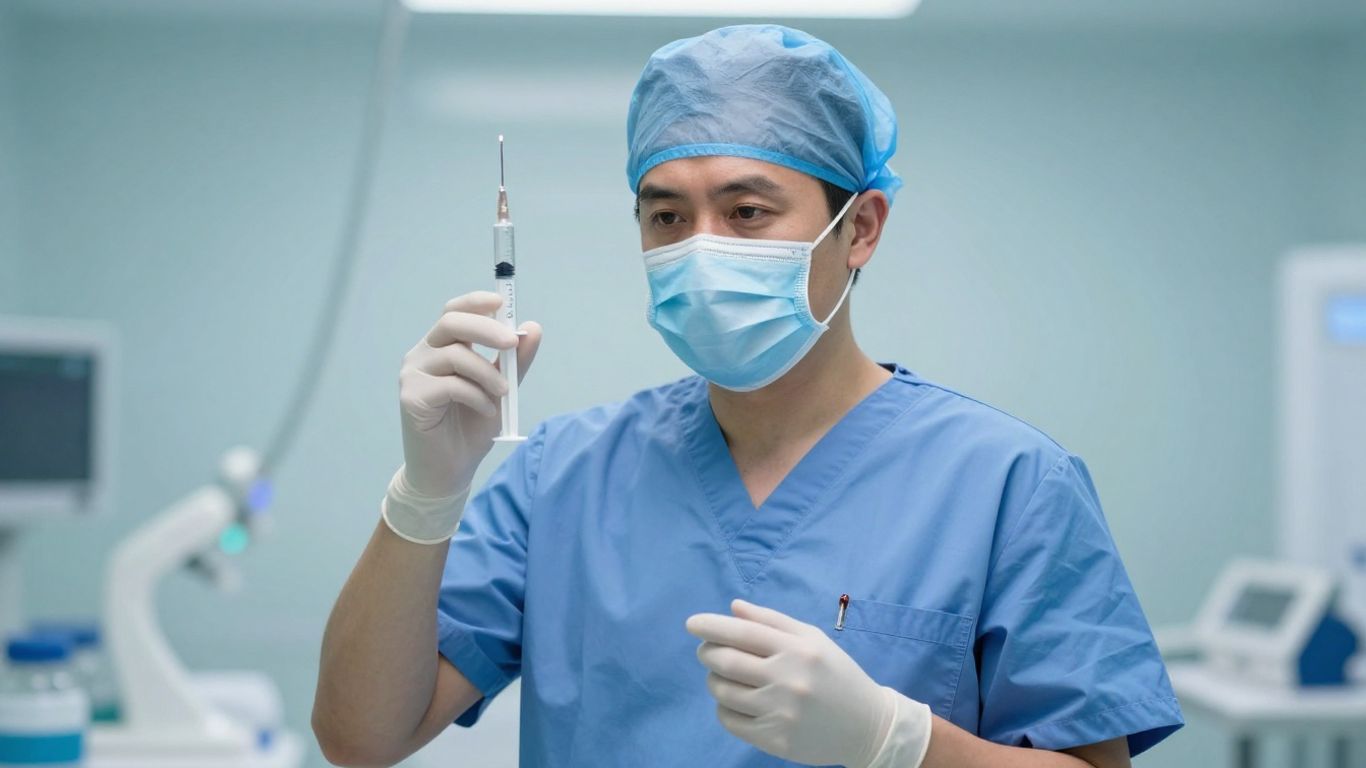 Medical professional with dermal filler syringe.