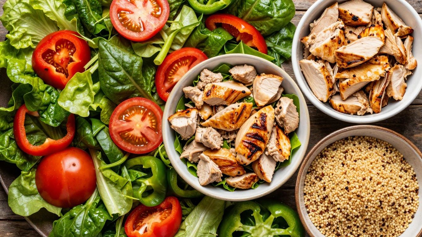 Healthy, voluminous meal with fresh vegetables and lean protein.