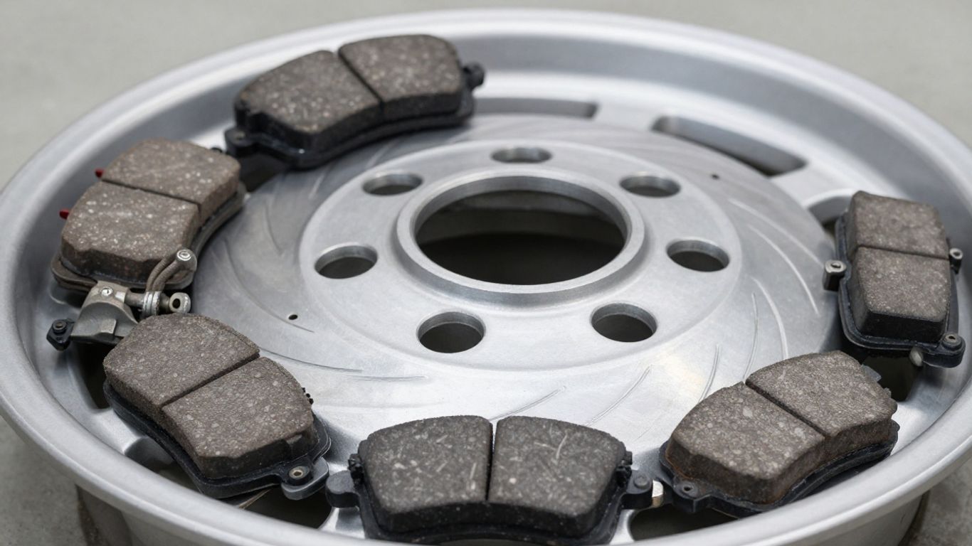 Brake pad choices beside a Volvo wheel