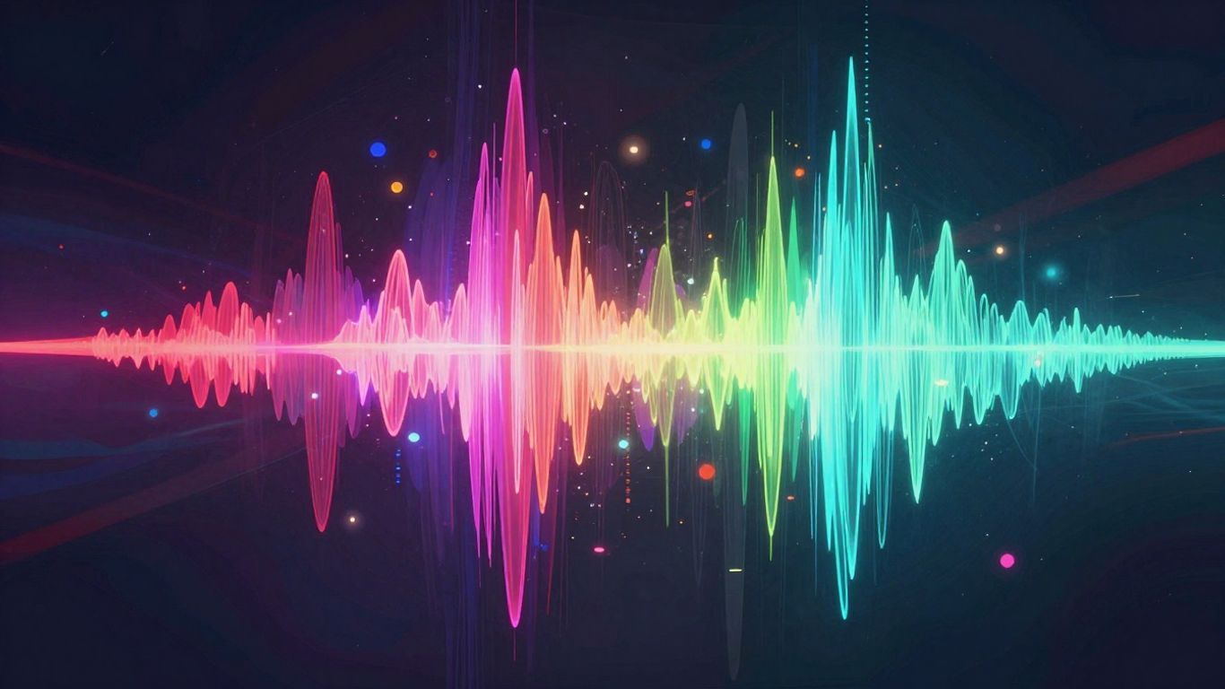 Abstract visualizer with colorful light and dynamic shapes.