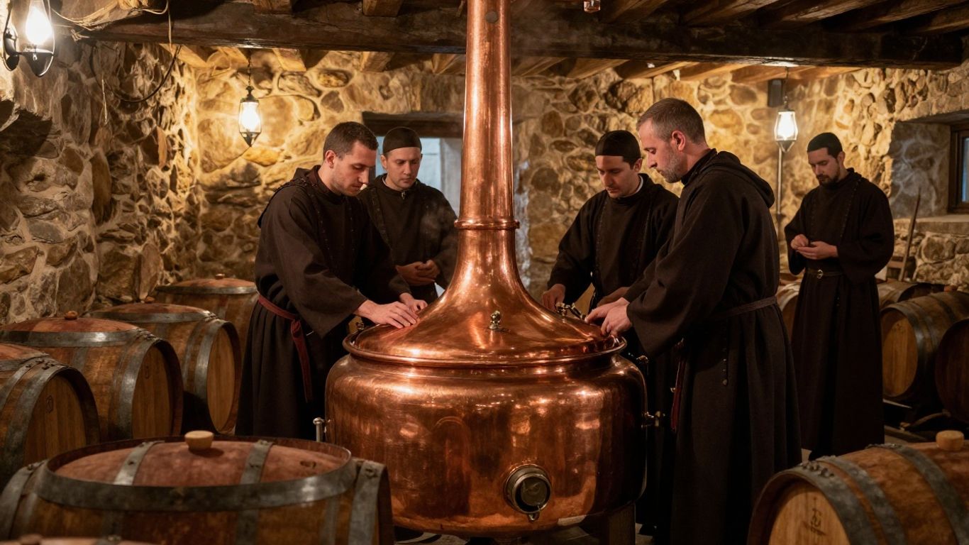 Trappist monks carefully monitoring the fermentation process