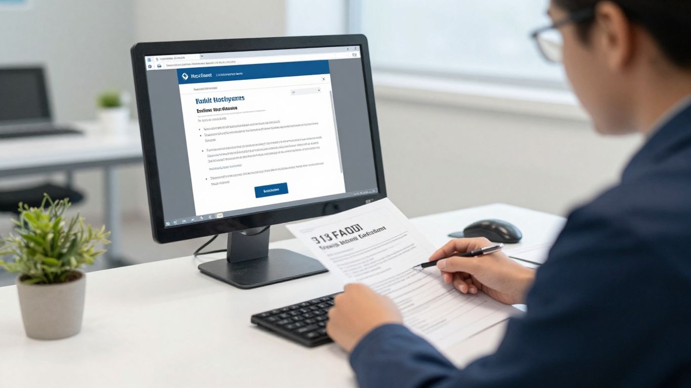 A professional analyzing documents at a clean desk
