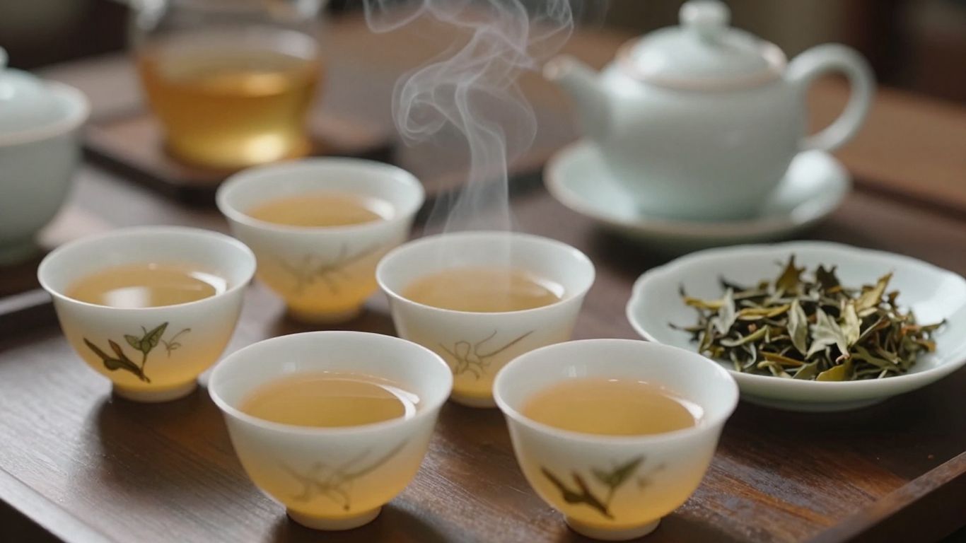 Myrah Penaloza tea ceremony setup with cups and teapot.