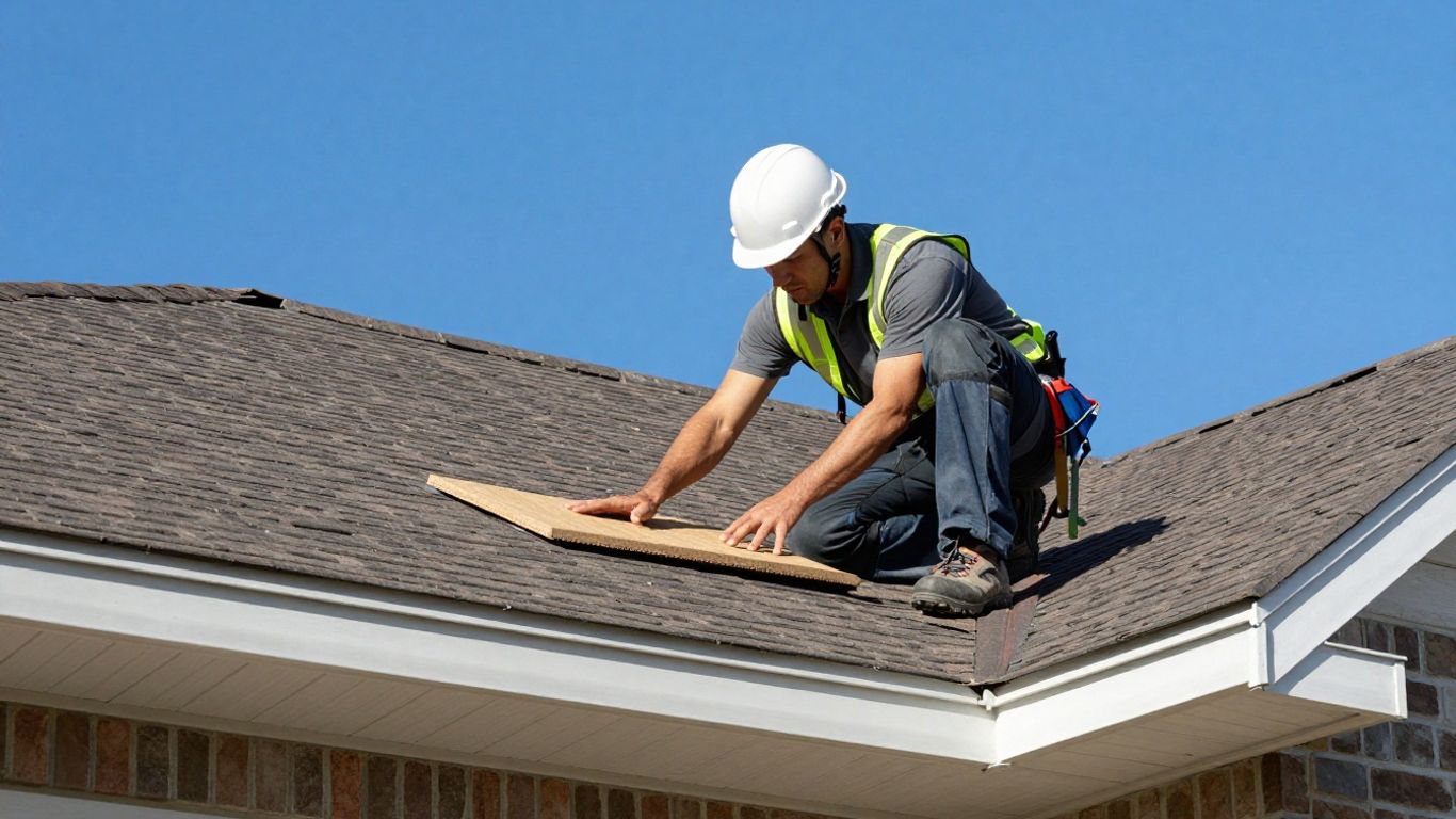 Roofer inspecting a secure and well-maintained home roof.
