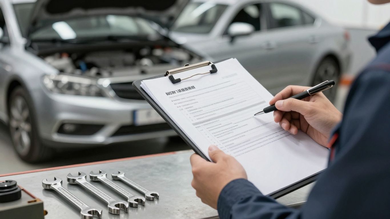 A certified mechanic reviewing engine documentation