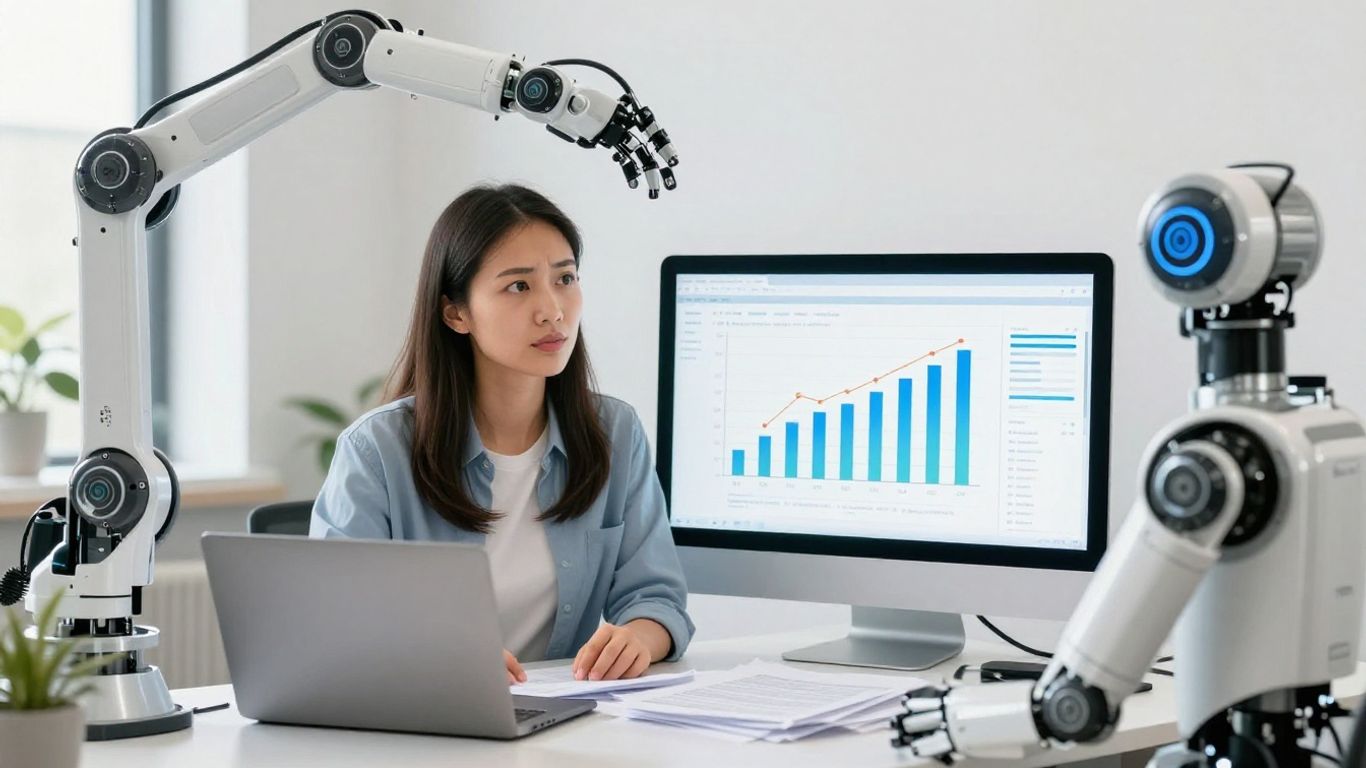 Small business owner using AI tools for efficiency and growth.