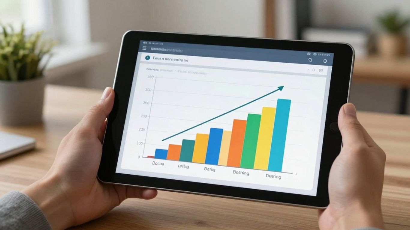 A digital tablet displaying growth metrics
