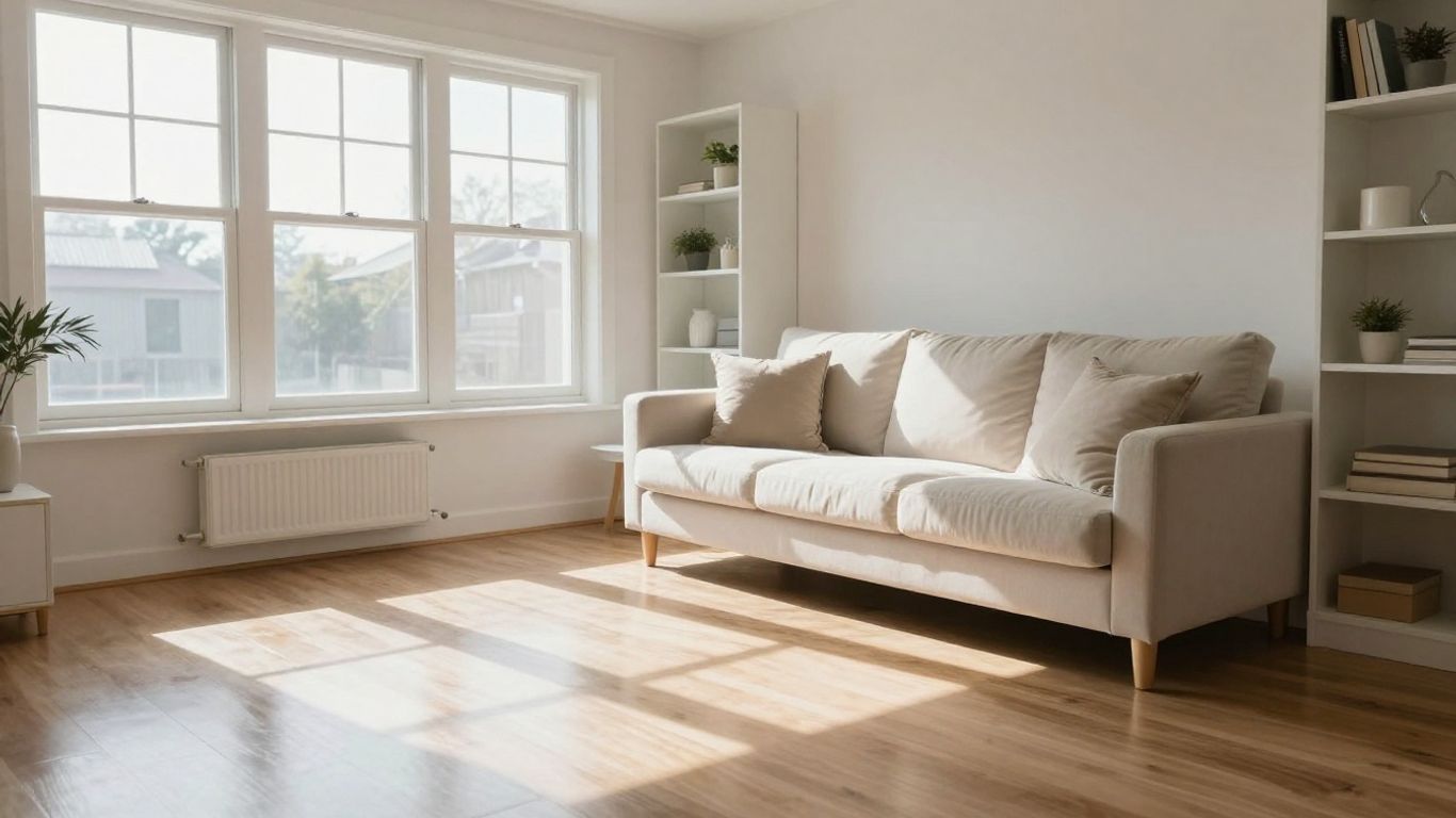 Sparkling clean living room with sunlight and tidy decor.