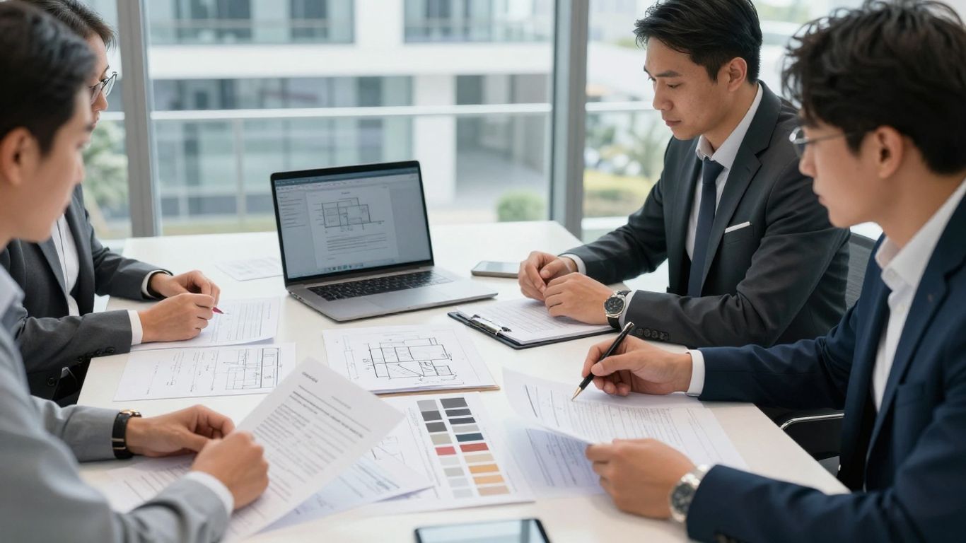 Construction professionals reviewing MEP tender documents