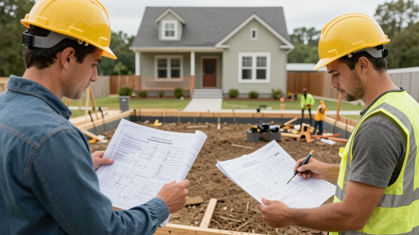 Structural engineer and foundation repair contractor working.
