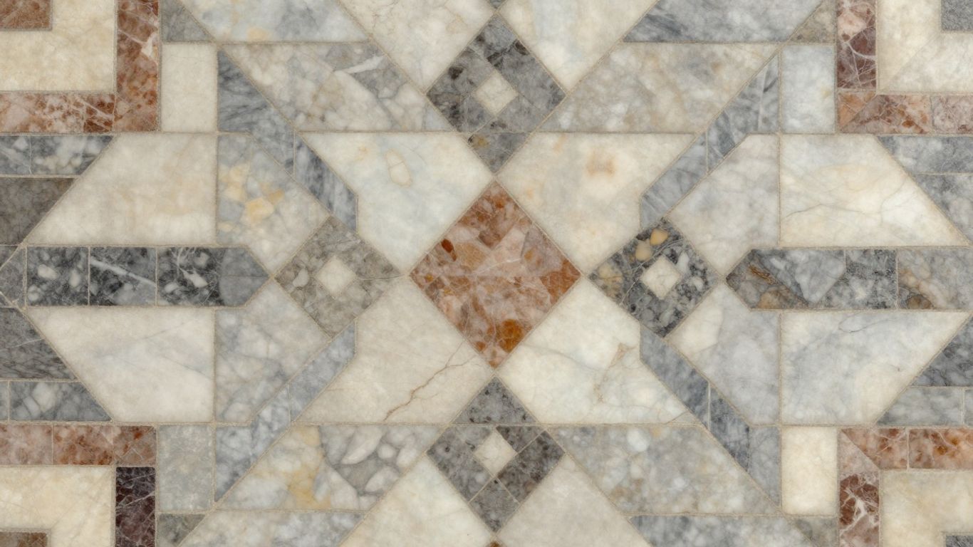 Intricate marble mosaic installation sketch.