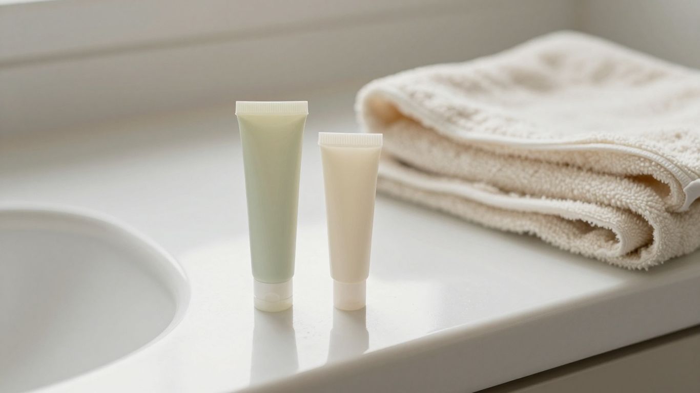 A small bottle of lubricant beside a soft towel