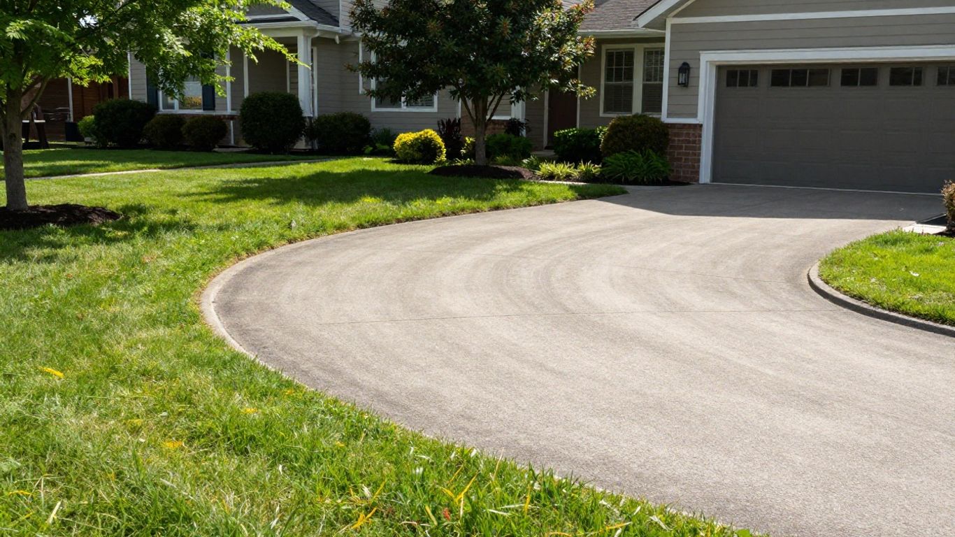 Clean driveway with green grass and home exterior.
