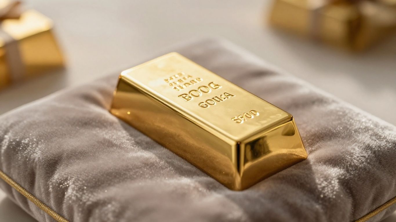Lingot d'or brillant sur coussin de velours pour un cadeau.