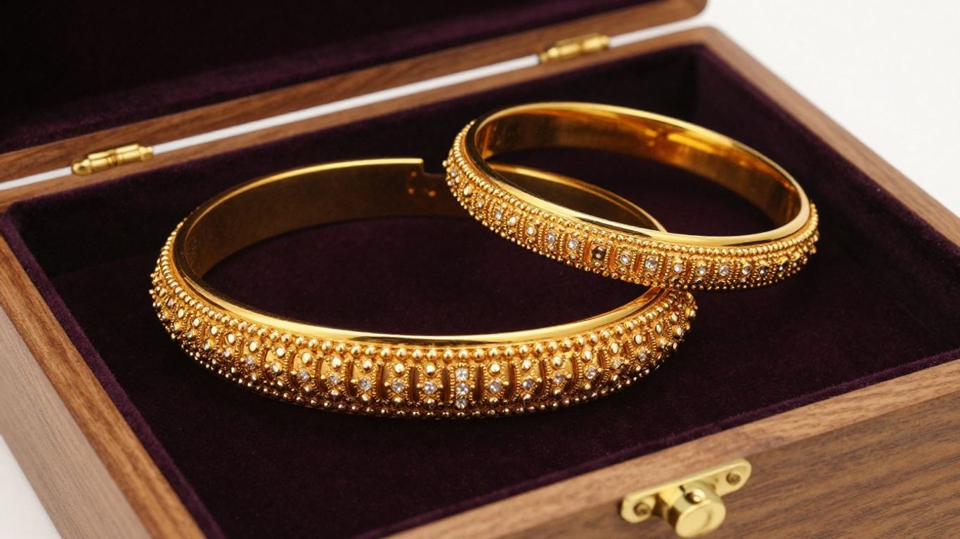 Traditional gold jewellery in display case