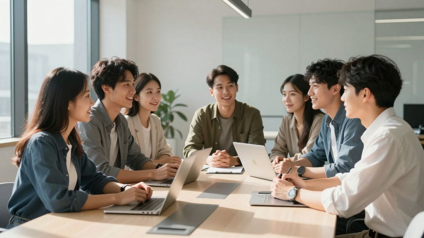 Young professionals collaborating in a bright, modern office.