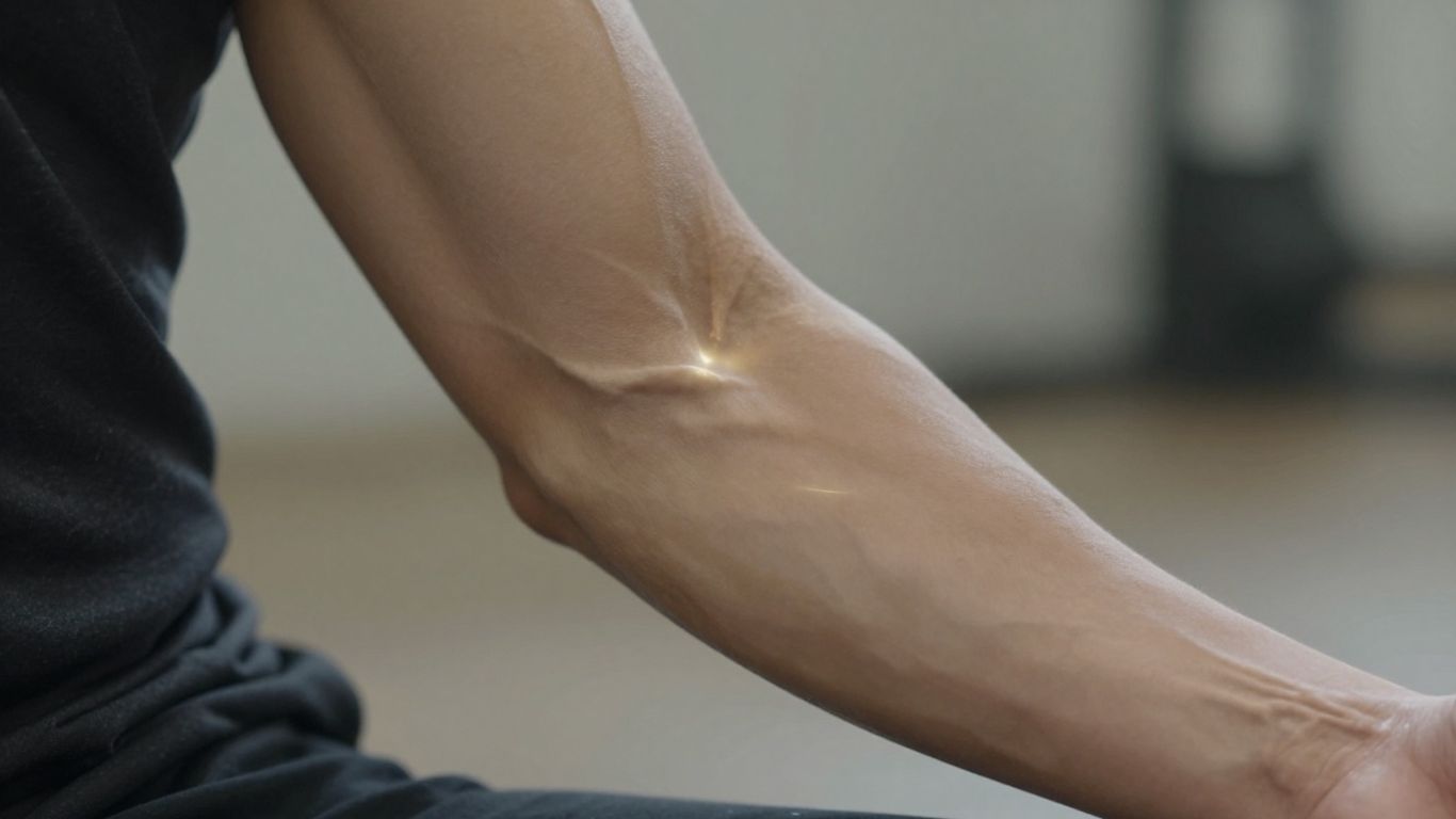 Muscular arm with a healing glow, recovery concept.